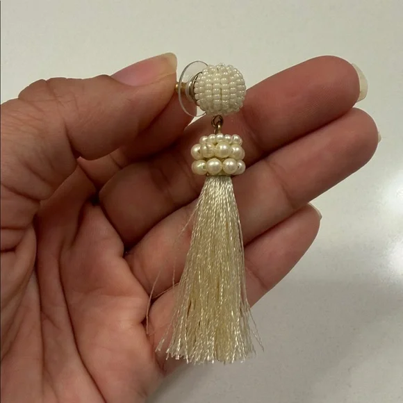 LOFT Cream Beaded Tassel Earrings - Picture 2 of 3